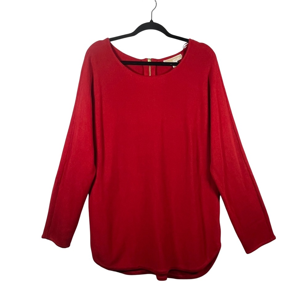 Michael Kors Sweater Women Red Back Zip Knit Long Sleeve Size XL